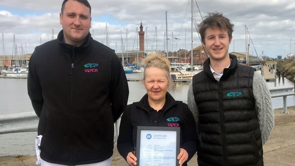 Quality manager Ann Rogers (centre) with factory manager Luke Gallagher (left) and commercial manager, Jack Coulbeck.